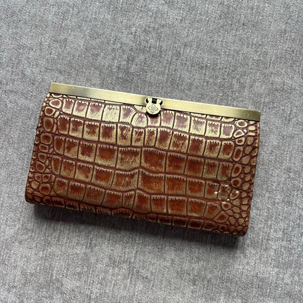 Patricia Nash Cauchy Frame Wallet Metallic Gold Crocodile-embossed Leather